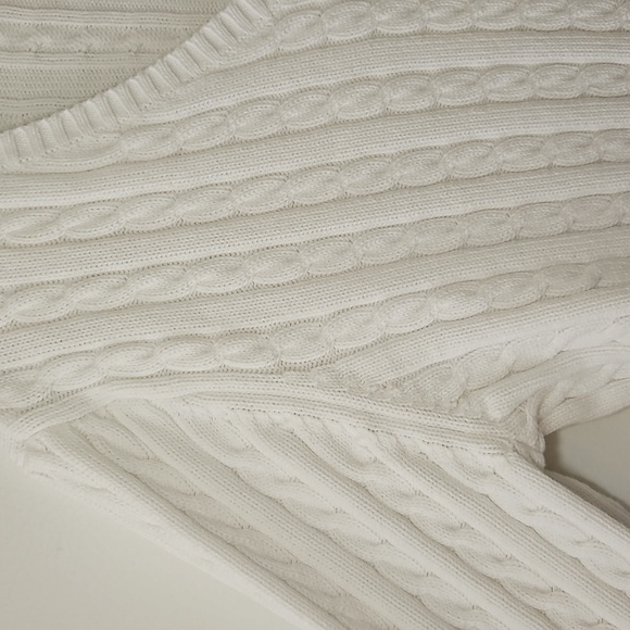 Lauren Ralph Lauren White Cotton Vneck Cableknit Sweater Tennis Preppy Size XL - Picture 6 of 13